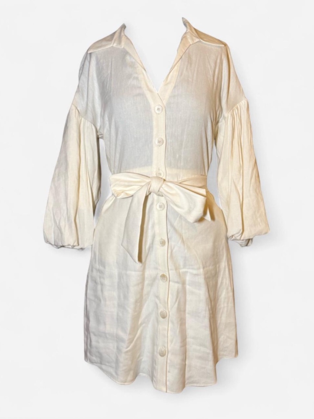 Veronica Beard Cream Button-Front Tie-Waist Shirt Dress